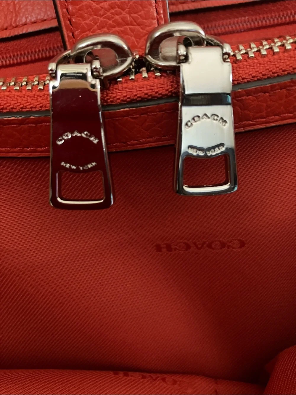 Coach Mercer Coral Red Pebbled Leather Satchel w/Crossbody Strap silver hardware